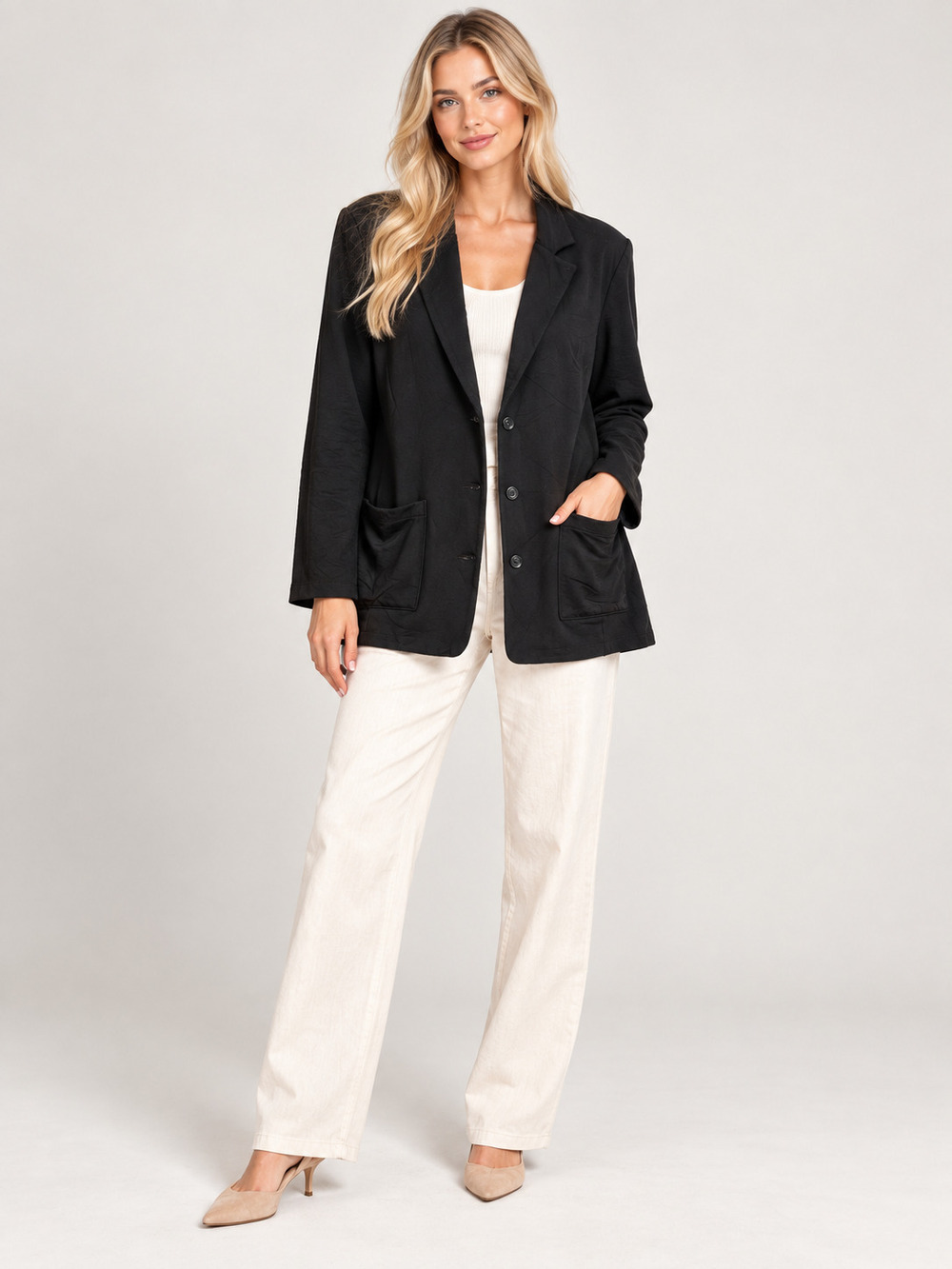 Tahari Knit Blazer Black Rayon Cotton Stretch 1X #A4875